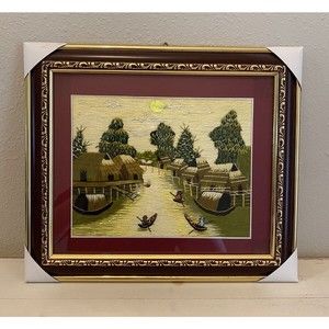 Embroidered Vietnamese Thread Art Framed Picture Used